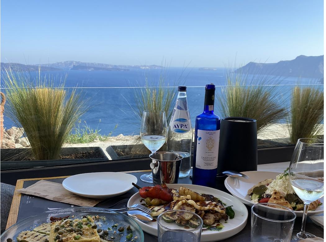 Greek seaside dining with a view of the Aegean